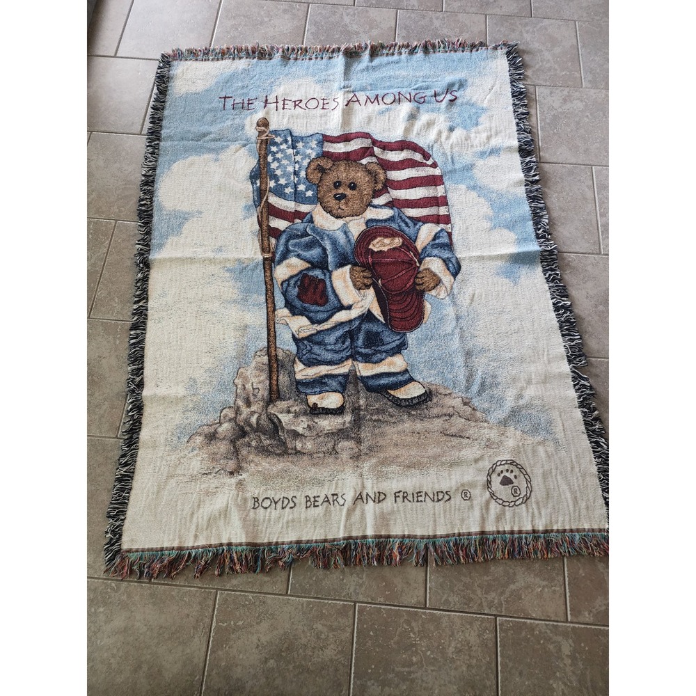 Boyds Bears The Heroes Among Us Woven Throw Blanket 2002 Limited Edition 68x48